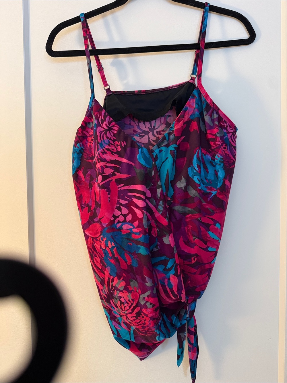 Magic Suit Bright Floral Tie Hem Tank Bathing Suit Top Pink & Teal Size 16